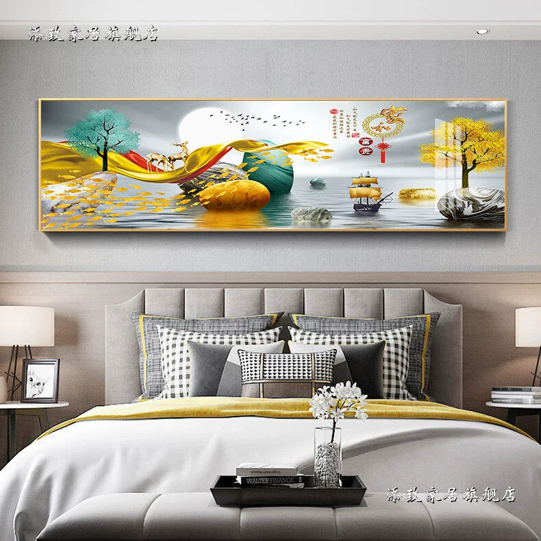 北欧现代卧室装饰画床头挂画客厅沙发背景墙壁画墙画横幅单张麋鹿