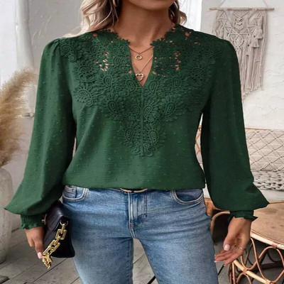 A fashionable lace V neck shirt for women's clothing
