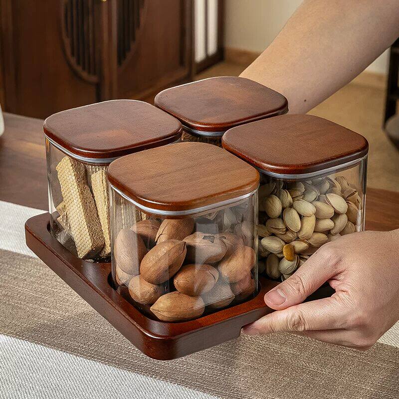 瓜子密封罐密封干果罐玻璃家用客厅茶几带盖防潮坚果装零食收纳盒