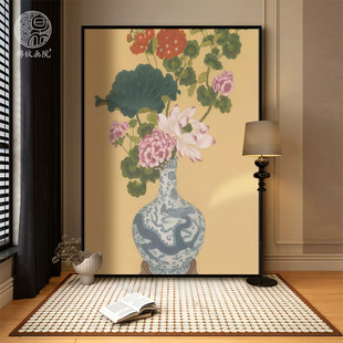 现代客厅高级感装 中式 饰画玄关挂画花卉植物纯手绘油画 瓶中莲