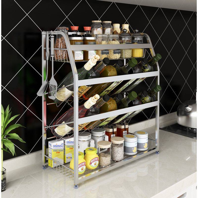 304不锈钢置物架落地调料架子佐料架斜放厨房酱油醋调味瓶收纳架