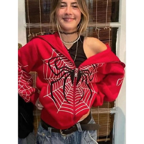J 72099 Spider web zip hoodie 蜘蛛网拉链连帽卫衣跨境外贸