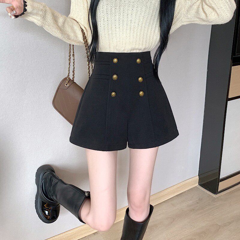 小个子休闲裤子外穿女装阔腿靴裤春秋高腰显瘦毛呢短裤洋气韩版