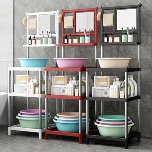 加粗加厚不锈钢管洗脸盆架子农村浴室家用脸盆架子防锈带镜子