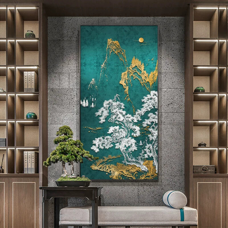 客厅沙发背景墙3d浮雕立体风景装饰画新中式入户玄关挂画餐厅中堂
