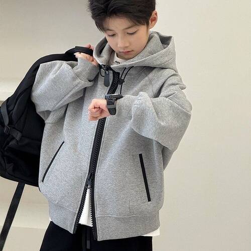 男童连帽外套2025新款儿童春秋季开衫男孩帅气衣服中大童秋装卫衣