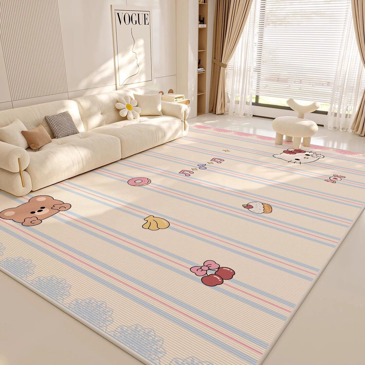 地毯客厅冰丝凉席夏季客厅儿童房阅读区可爱卡通地垫卧室床边毯