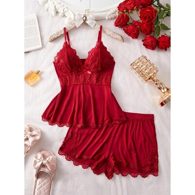 V 28021 Lace Trim Homewear Set 蕾丝家居服套装 欧美跨境