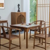 宋式 黑胡桃木茶桌掼蛋八仙桌正方形餐桌 美学实木方桌禅意新中式