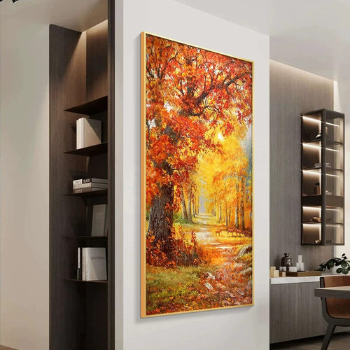 黄金满地入户玄关装饰画竖版寓意好的走廊过道壁画枫叶发财树挂画