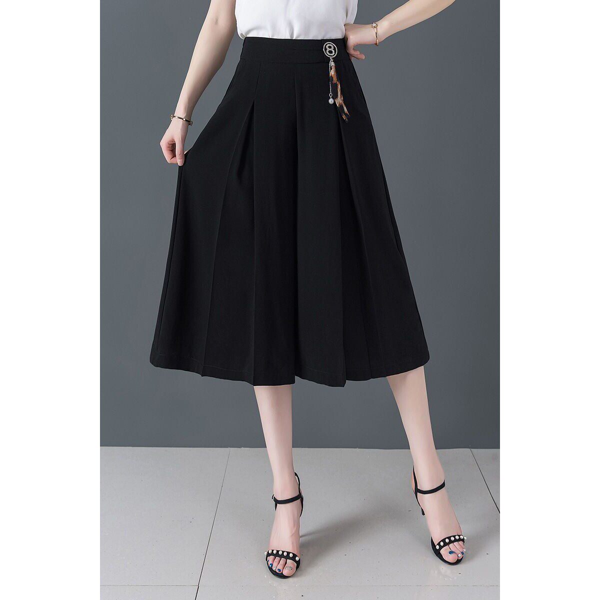 垂感冰丝雪纺阔腿裤女夏七分裤裙休闲裤薄款高腰大脚裤八分小个子