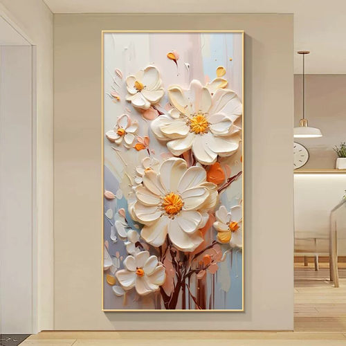 花开富贵大芬村入户玄关装饰画走廊过道正对门壁画卧室奶油风挂画