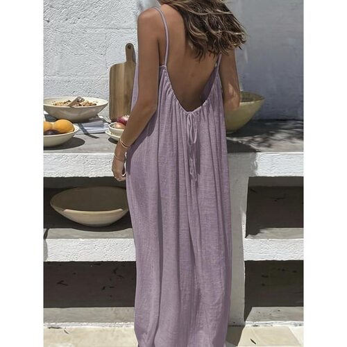 Womens Solid Color Backless Cami Dress Casual Sleeveless
