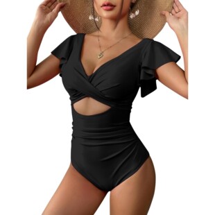 N 90136 Cross Halter Tankini Swimsuit 荷叶边连体泳衣 专