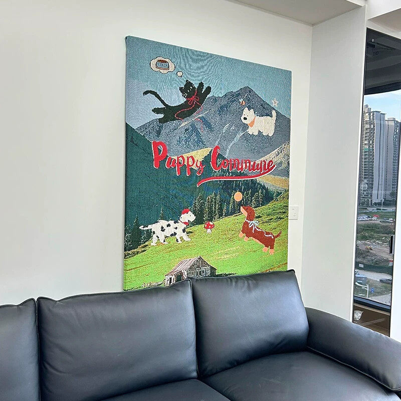 狗狗的田园牧歌多巴胺客厅装饰画卡通动漫民宿卧室玄关过道挂画