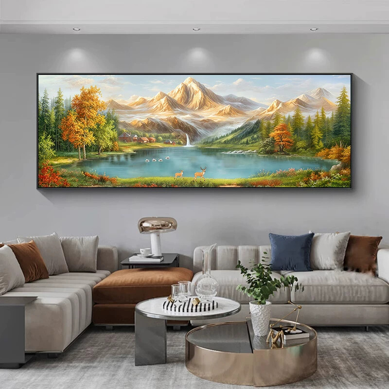 日照金山客厅装饰画山水画靠山图沙发背景墙西墙壁画聚宝盆挂画
