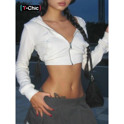 Womens Plain Pocket Zip Up Crop Hoodie Casual Long Sleeve