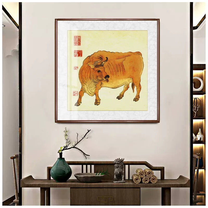 徐悲鸿名家十二生肖挂画书房客厅壁画办公室五牛图斗方国画装饰画
