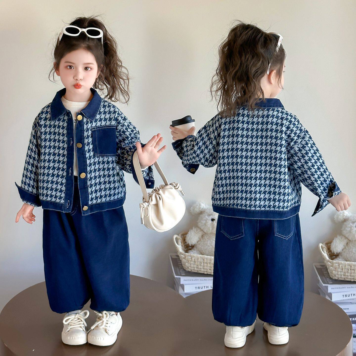 女童套装秋季2025新款洋气儿童千鸟格外套女宝宝韩范两件套休闲潮