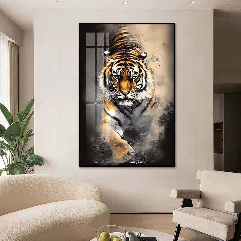老虎挂画上山虎图片玄关镇宅装饰画老虎头野生猛虎画像猛兽脸壁画
