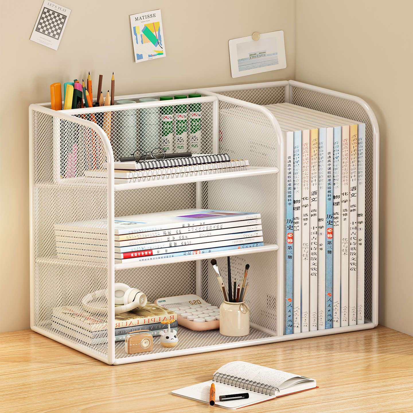 桌面书架文件置物架办公桌上文件夹收纳盒书报架金属多层放A4纸架