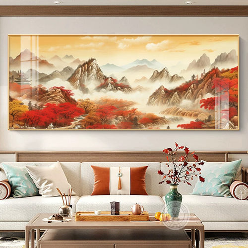 装饰画无水当头山水画有山图大靠山背景墙国画鸿运挂画沙发画客厅