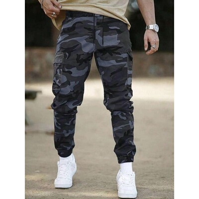Mens Camo Print Cargo Pants Regular Fit Casual Comfy