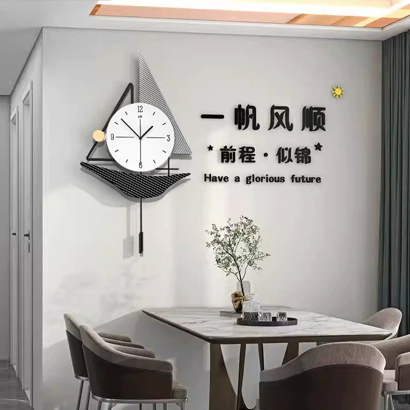 一帆风顺装饰画客厅钟表挂钟2024新款创意艺术表挂墙高档大气时钟