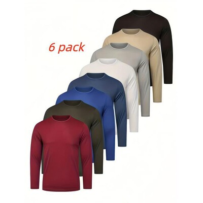 6 Pack Premium Moisture Wicking Men'S Long Sleeve Athletic