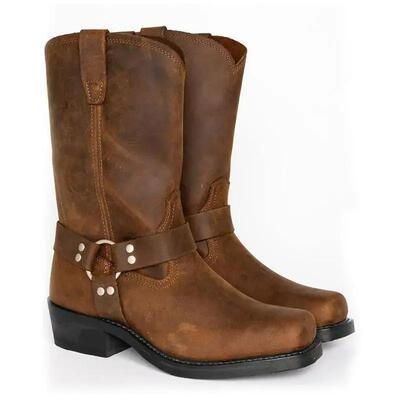 Mens Calf Boots Square Toe Tube Surface Metal Ring Elements