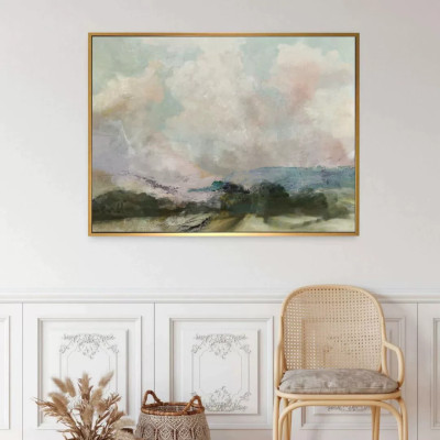 HW.paint手绘油画《山青云霞》客厅侘寂风挂画卧室餐厅装饰画抽象