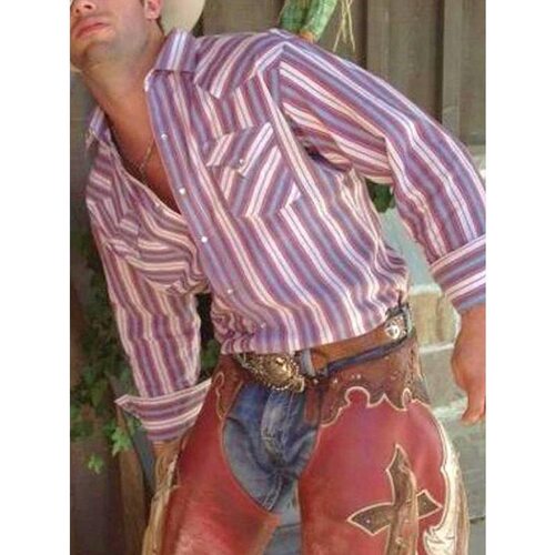 Mens Western Cowboy Style Vintage Print Loose Fit Long