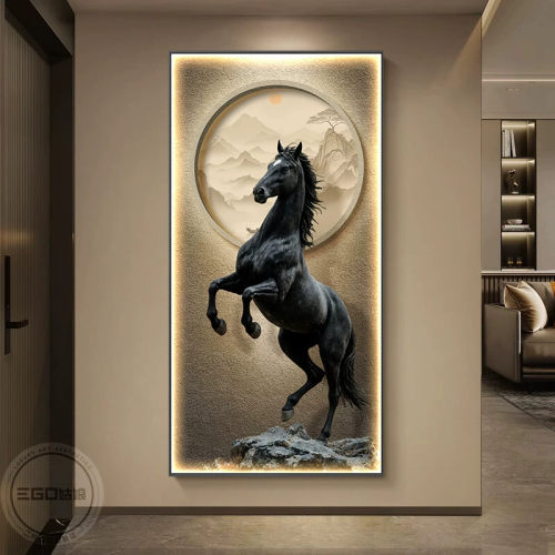 马到成功入户迎门玄关装饰画寓意好骏马灯画过道楼梯办公室高级画