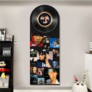 黑胶唱片玄关装饰画周杰伦歌词专辑入户正对门灯画高级感走廊挂画