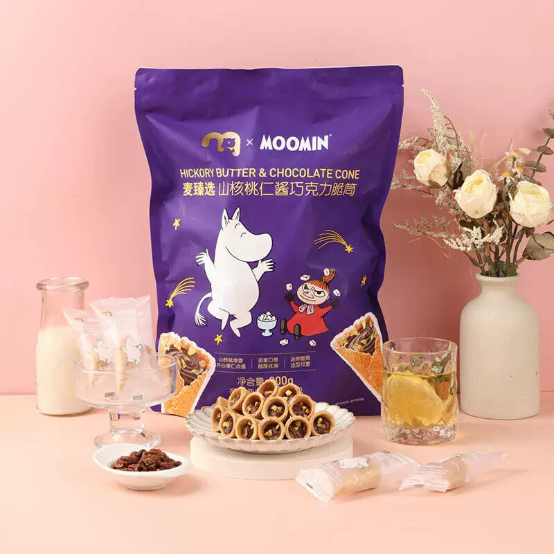 麦德龙代购 麦臻选xMoomin山核桃仁酱巧克力脆筒300g独立包装蛋卷