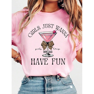 K 54340 Travel pattern women's printed T-shirt 旅行图案女士