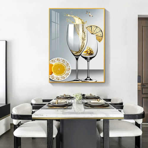 餐厅装饰画现代简约饭厅挂画餐桌背景墙壁画轻奢酒杯水果单幅墙画