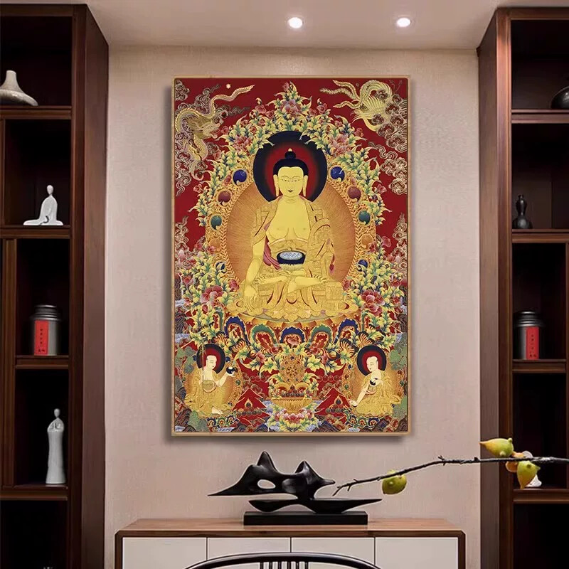 唐卡装饰画虚空藏菩萨佛像中堂挂画八方财神画像壁画客厅玄关墙画