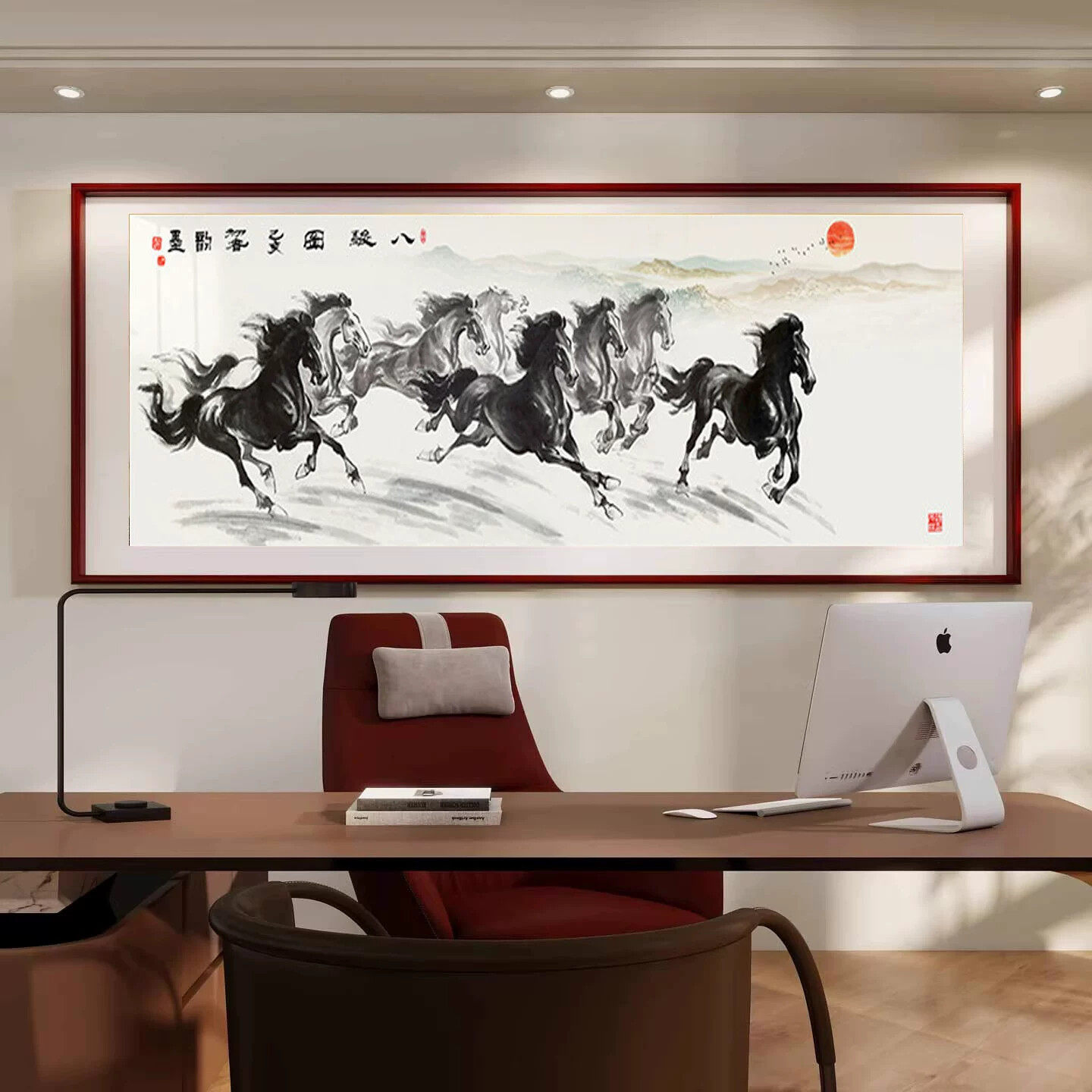 八骏图马到成功墙壁画客厅挂画背景墙装饰画办公室国画茶室字画