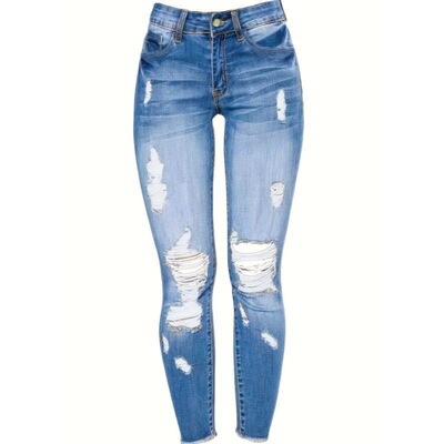 Womens Stretchy Ripped Hole Skinny Jeans Butt Lifting