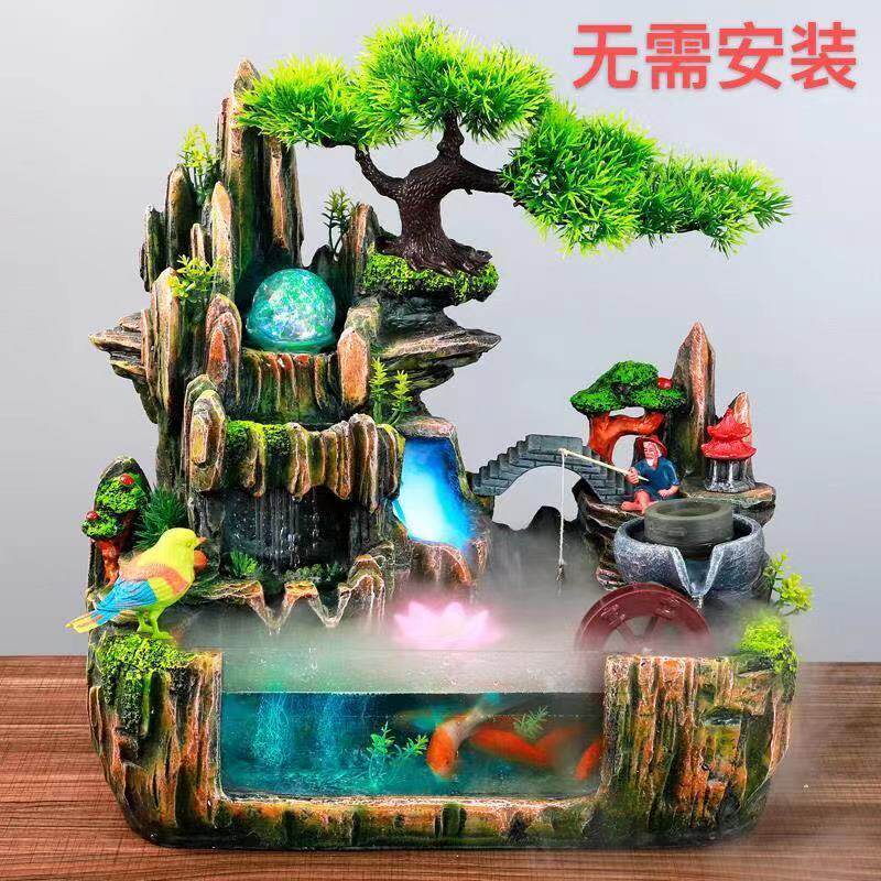 假山流水喷泉摆件循环水家用客厅桌面鱼缸招财风水轮办公室装饰品
