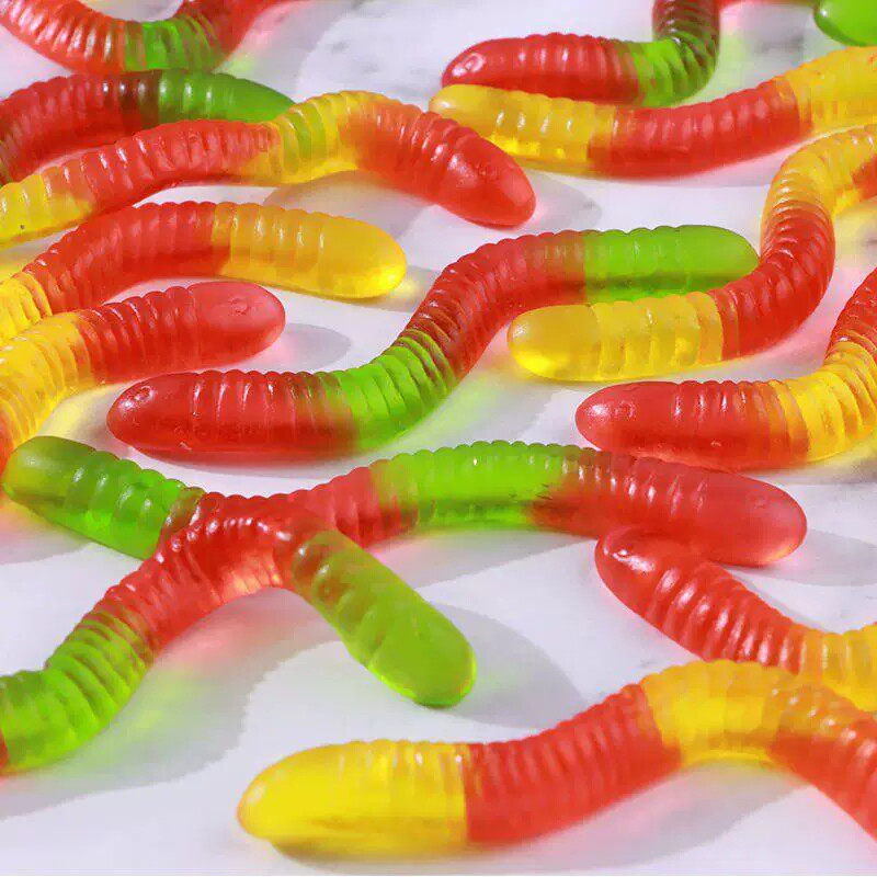宝奴咪彩色水果味软糖150g*10袋装毛毛虫橡皮糖蓝色鲨鱼小熊草莓