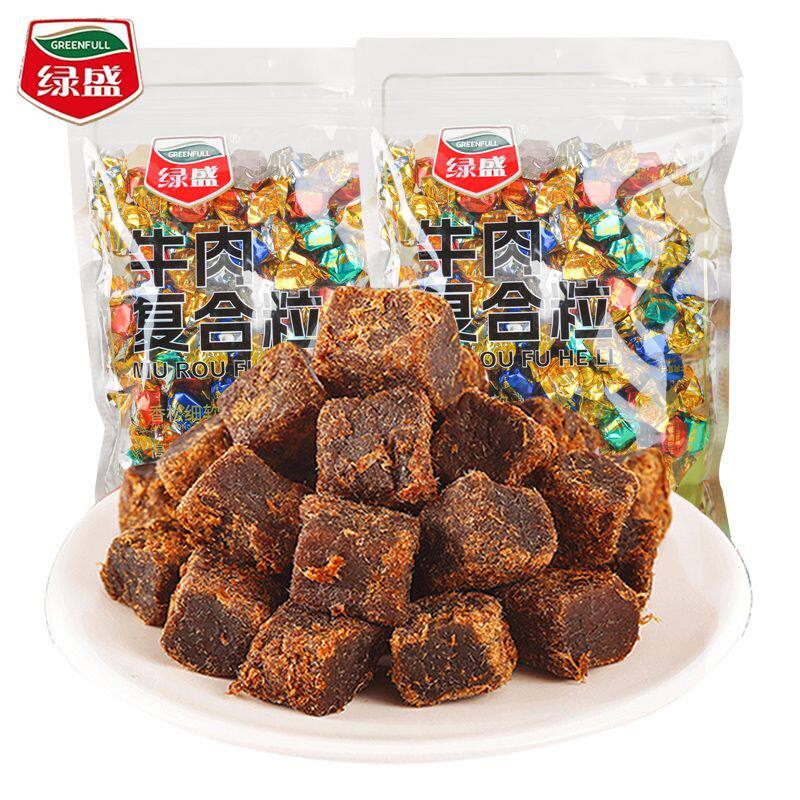 绿盛牛肉复合粒混合口味250g袋装独立包装网红休闲解馋零食品