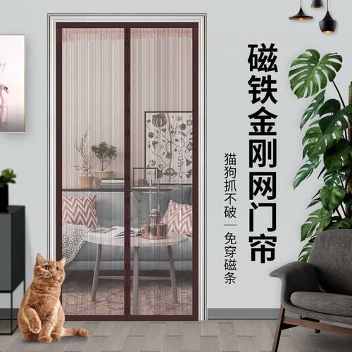 夏季新款磁性防蚊门帘子免打孔魔术贴纱门加密客厅卧室隔断帘家用