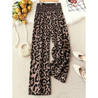 U 88368 Leopard Elastic Waist Straight Pants 豹纹松紧腰直筒