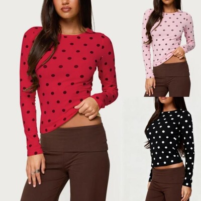 Polka Dot Tops For Women Y2K Long Sleeve Crop Top Ladybug