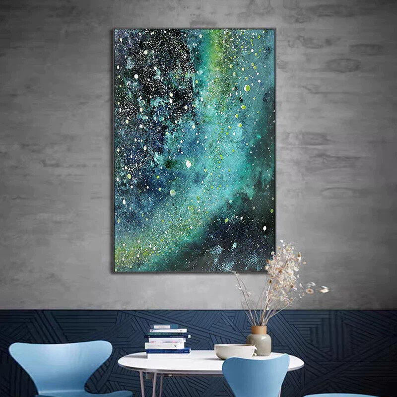 绿色星海点缀沙发背景墙装饰画大幅新款客厅落地画抽象玄关挂画