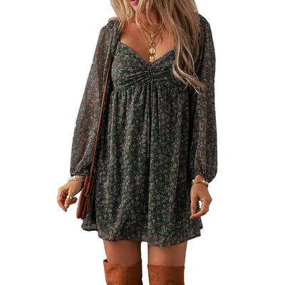 Asvivid Womens Fashion Trend Floral Print Sweetheart Neck
