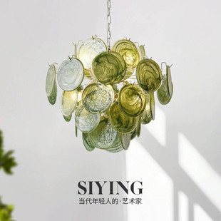 复古Murano穆拉诺卧室吊灯法式绿色玻璃主卧灯中古餐厅装饰房间灯