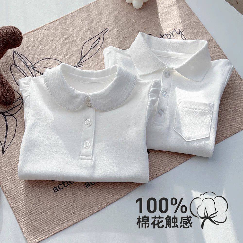 儿童纯色POLO翻领打底衫女童白色校服内搭上衣男童女童内搭打底衫